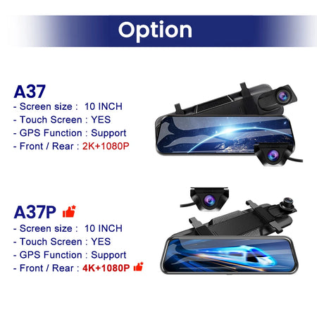 ACCEO A37P 4K Dash Cam Rearview Mirror &ndash; 10 Inch Touch