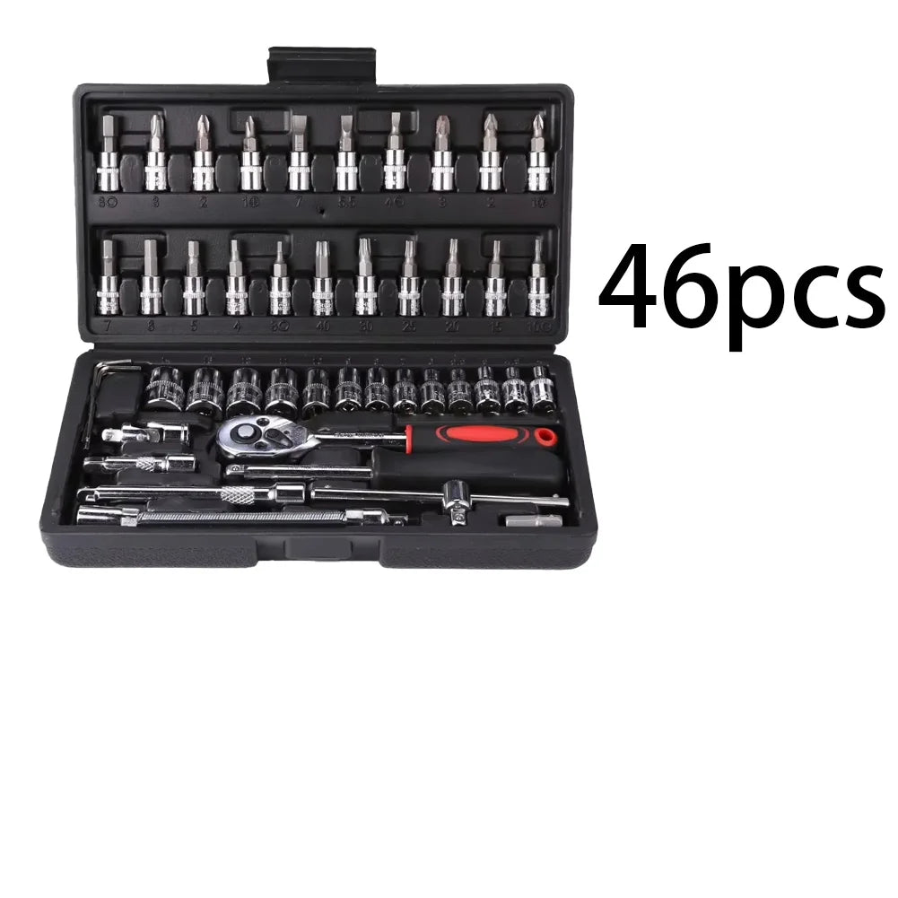 Motorcycle 46pcs 1/4 Drive Socket Set Amagi &ndash; Durable Black-46pcs