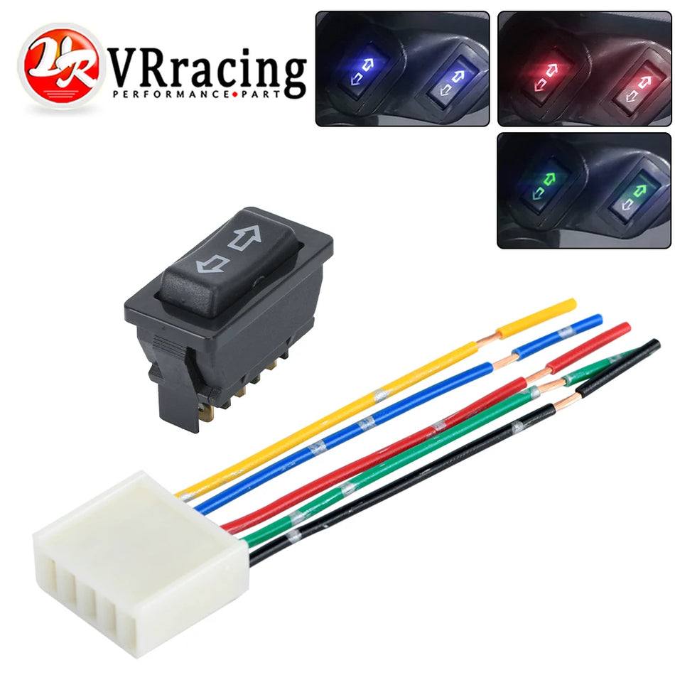 Mavi ve Kırmızı Işık ile 5 Pin DC 12V Güç Penceresi Anahtarı, PP ve Metalden Üretilmiştir