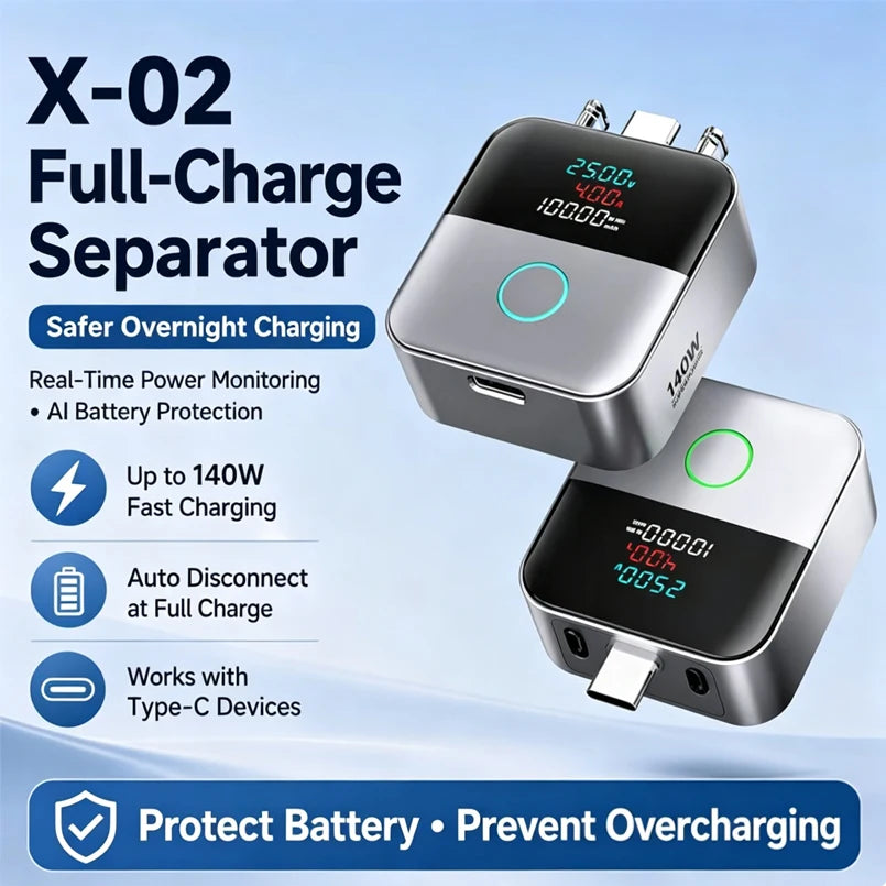 140W Full Charge Separator Smart Auto Power-off Phone Charge Separator Type-C Fast Charging Data Cable Overcharge Protection
