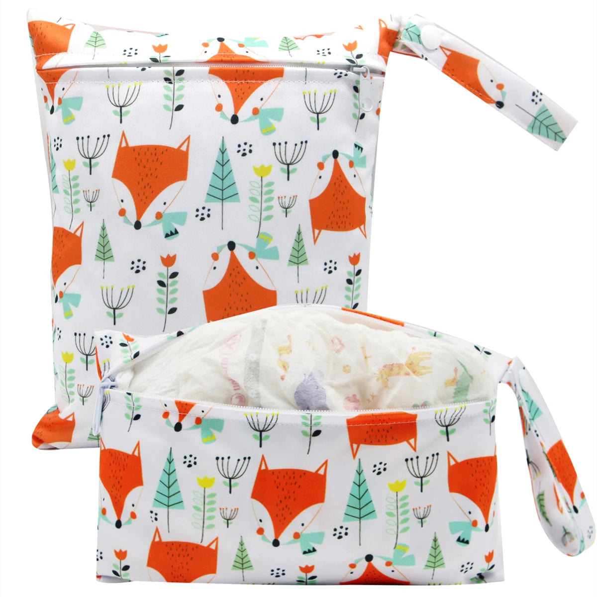 Cartoon Print Reusable Wet/Dry Nappy Bag Set Brown