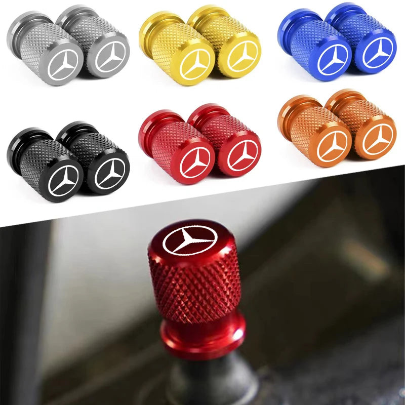 Mercedes Benz Tire Valve Caps &ndash; 4pcs Aluminum Airtight Covers for B/C/E/S Class, A Class, C200L, GLC, GLK, CLA, GLA