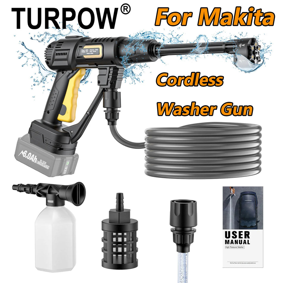 Cordless High-Pressure Car Wash Gun for Makita 18V Battery, Long Water Pipe