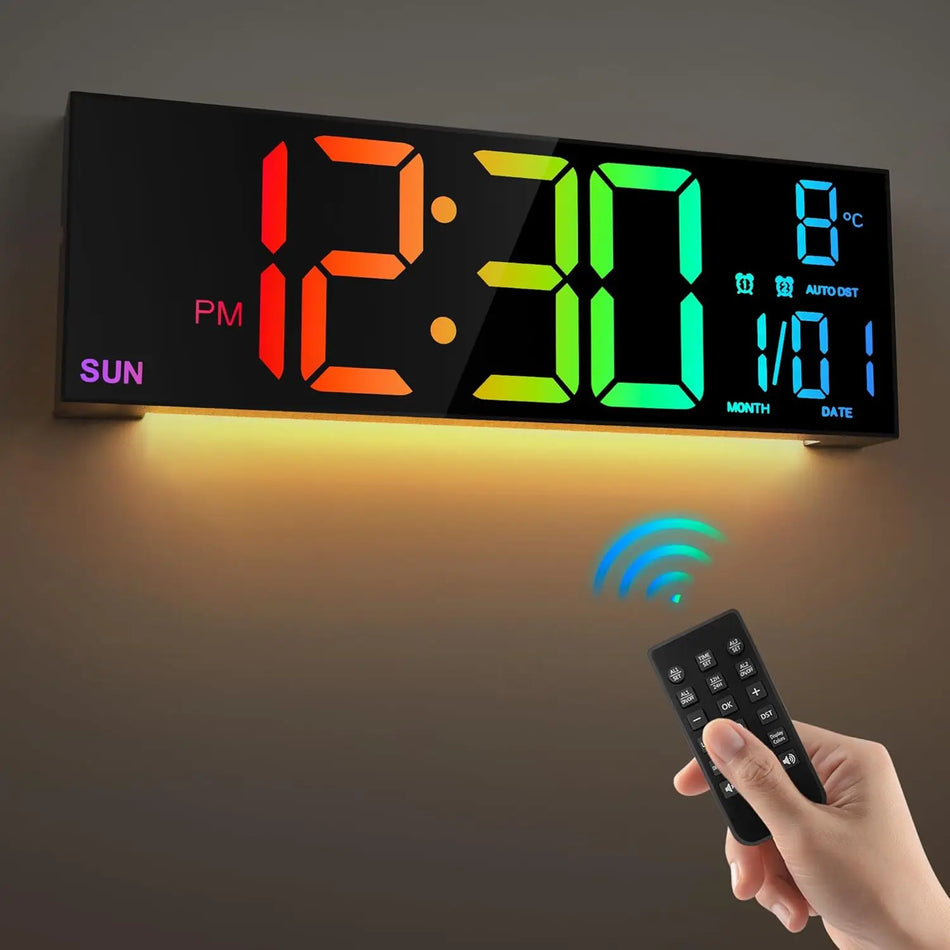 16.2'' Large Digital Wall Clock with Remote - 8 RGB Colors, Dual Alarm, LED Display