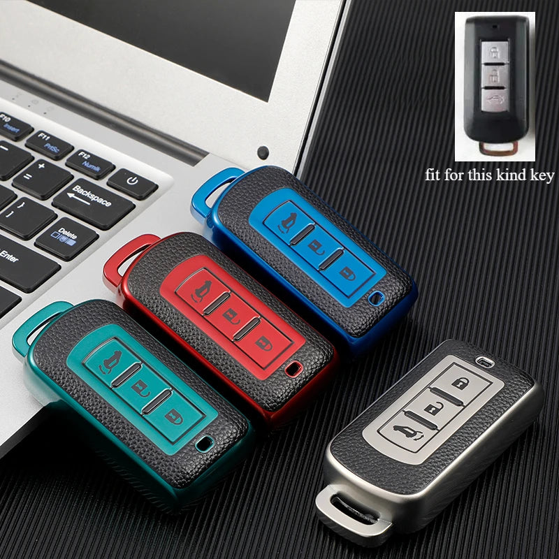 Avaintasku Mitsubishi Outlanderille pehmeällä TPU-nahkasuojalla punaisena tai sinisenä