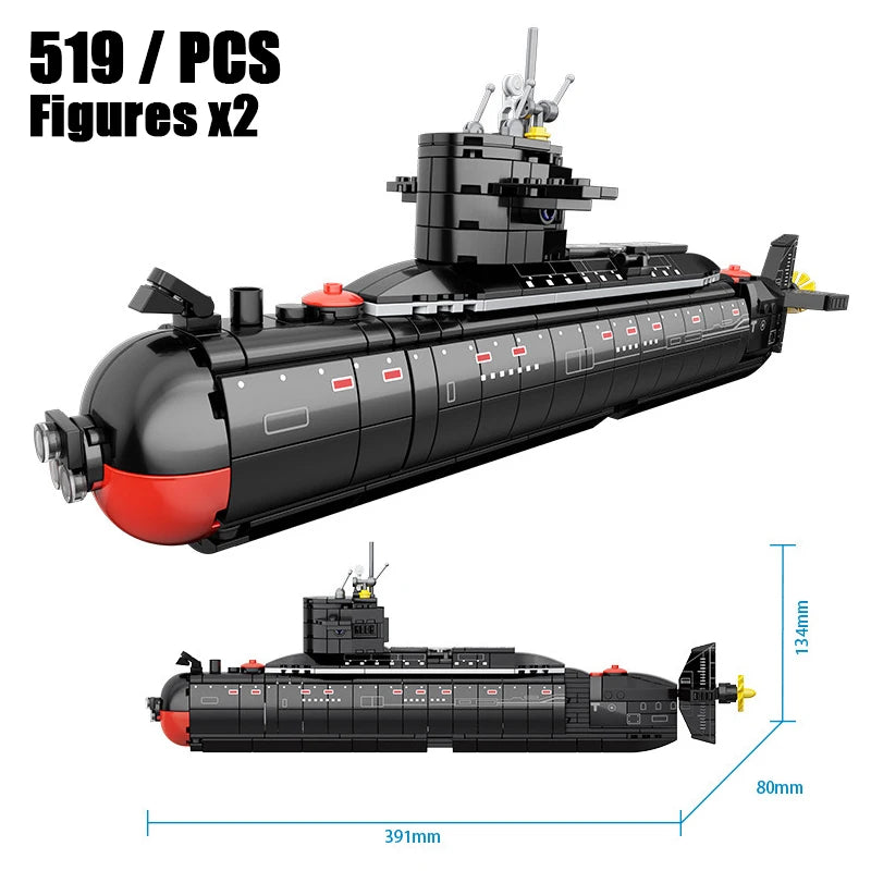 Military Type 094 Strategic Submarine Building Blocks - Educational Toy Without Box
