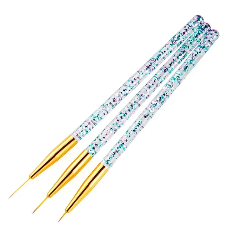 YIKOOLIN 3Pcs Nail Art Ultra Thin Brush Set &ndash; Precise Lines Blue