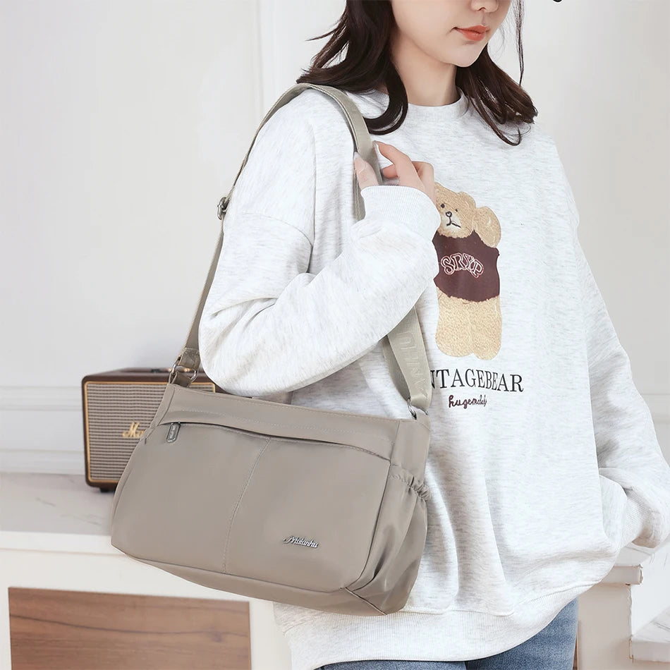 Luxury Nylon Crossbody Bag for Women, Designer Shoulder Tote with Sequined Letters