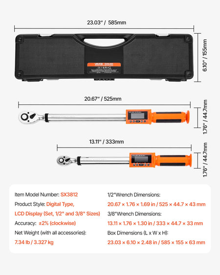 VEVOR Digital Torque Wrench 72-Tooth &ndash; Ultra Precise 2-Piece / france