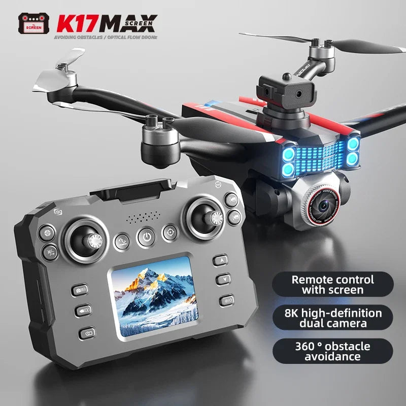 K17Max Mini RC Drone - 4K HD Dual Camera With Screen