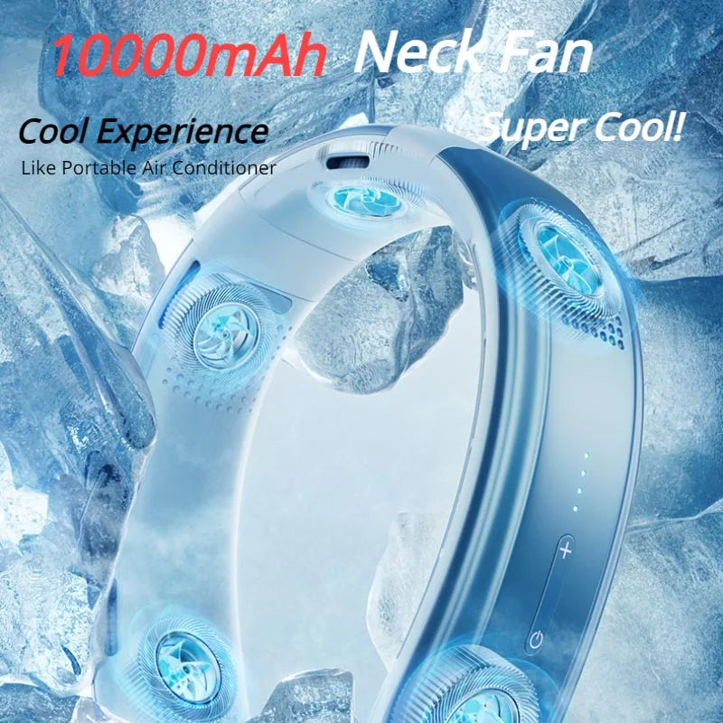 Ventilateur de cou portable 10000mAh USB rechargeable, 3 vitesses, ventilateur silencieux pour extérieur et maison