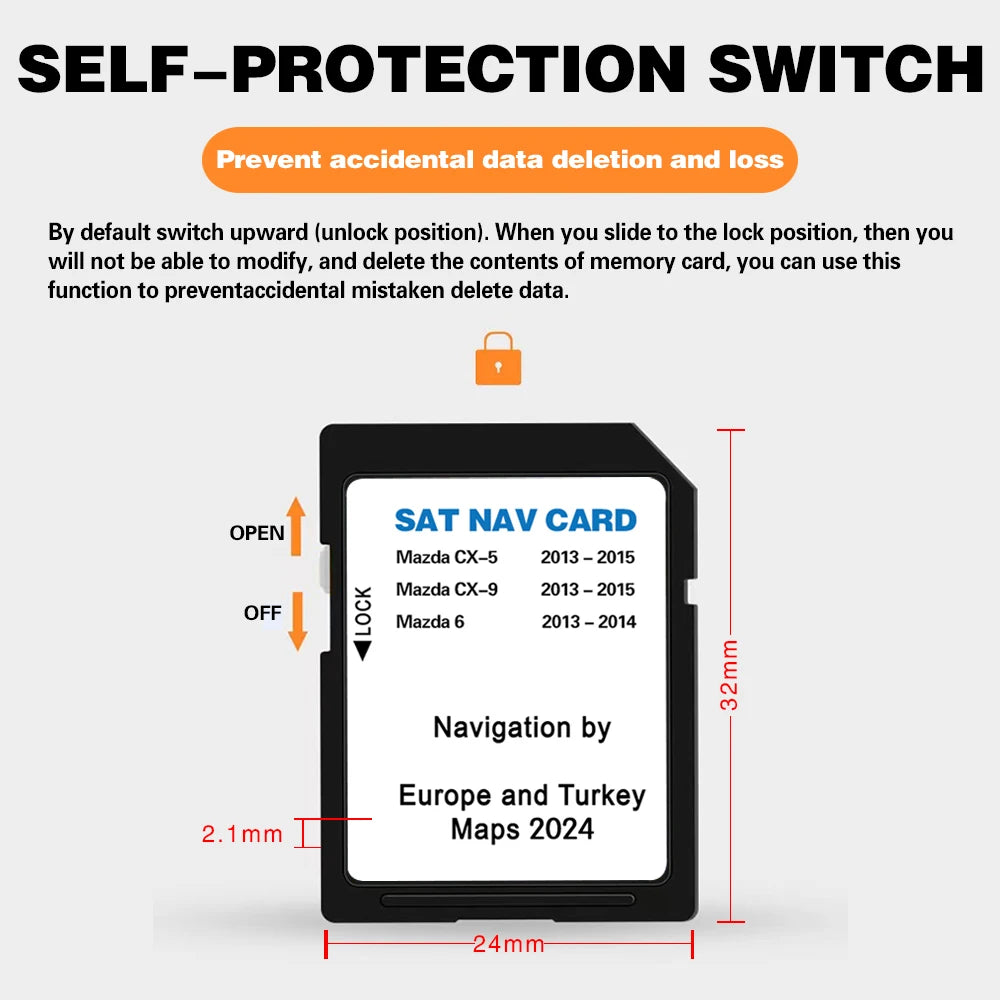 Mazda 6 CX5 CX9 Sat Nav Card &ndash; EU UK Turkey Maps Update