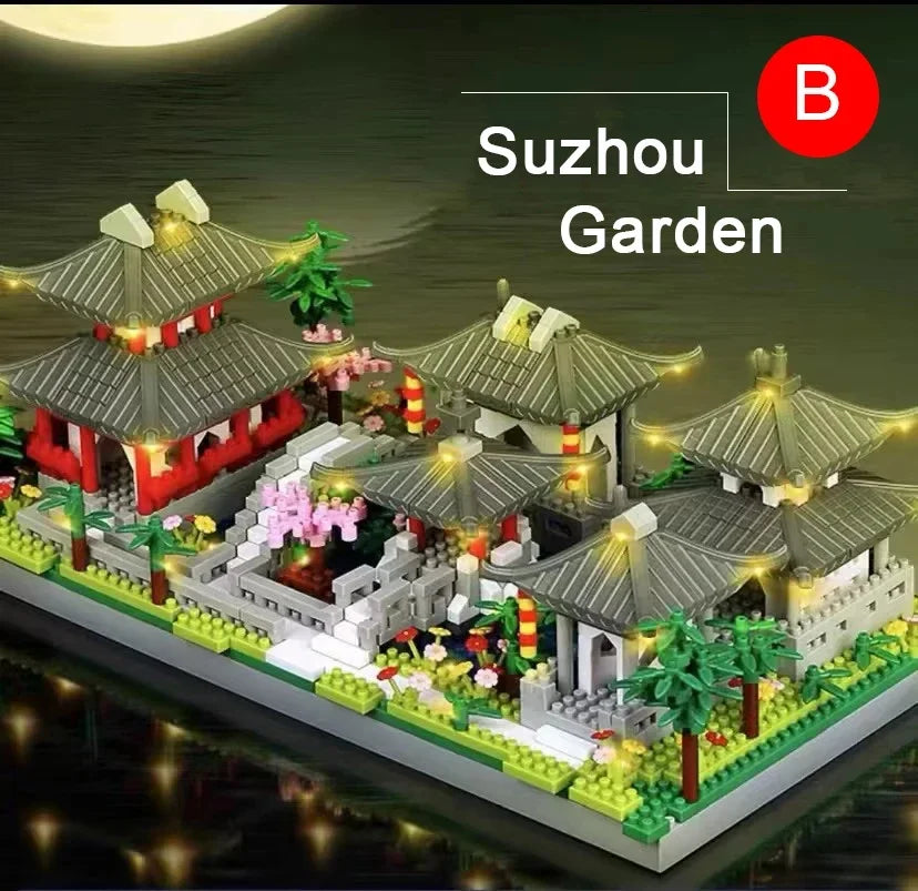 Miniatyyri Suzhoun klassisen puutarhan palikat Lego-yhteensopiva sarja