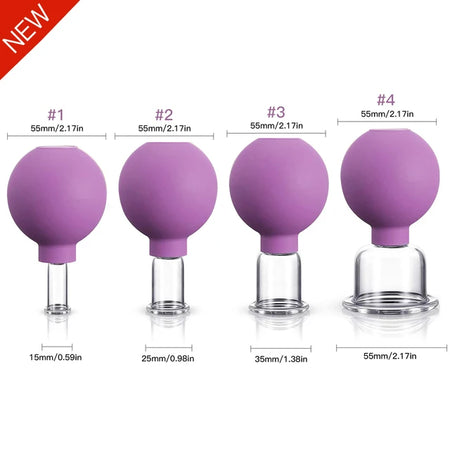 Vacuum Cupping Glass Jar &ndash; Gentle Facial Suction Massage 4PCS Purple