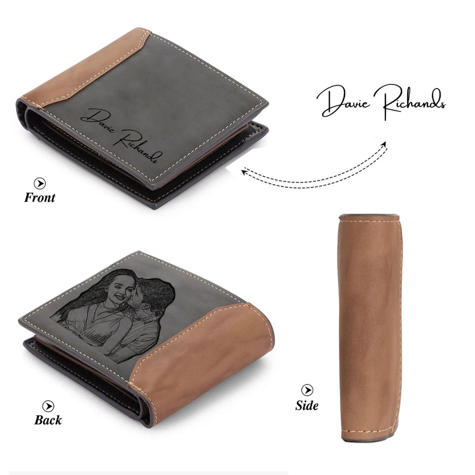 Custom Name Bifold Wallet for Men &ndash; Perfect Gift for Father's Day, Anniversary, or Birthday Photo AND L Name