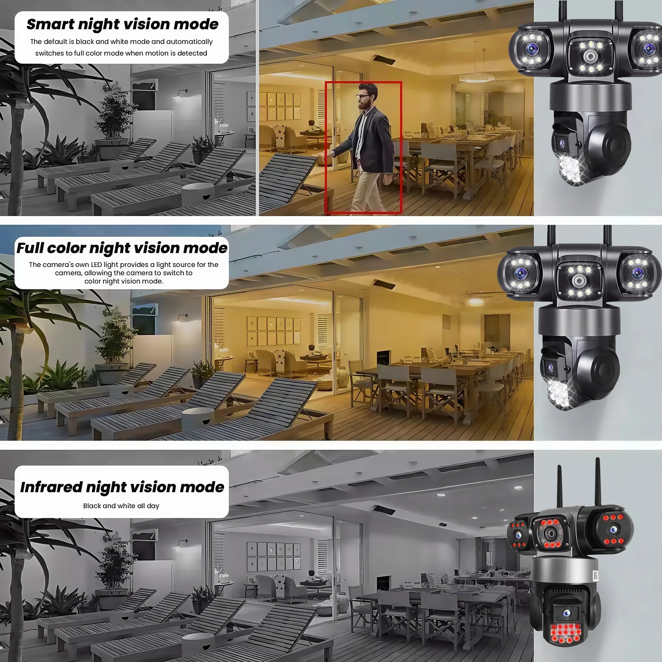 3 Lens Triple Screen Video Surveillance Camera Wifi Network CCTV Camera Wireless 360 Monitor Outdoor Waterproof Security Cameras