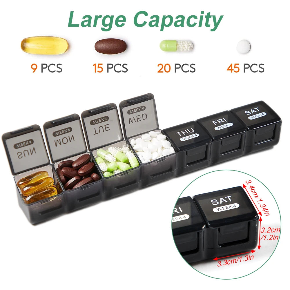 Monthly Pill Organizer with Moisture-Proof 4 Weeks Compartments, Ideal for Vitamins &amp; Supplements Management