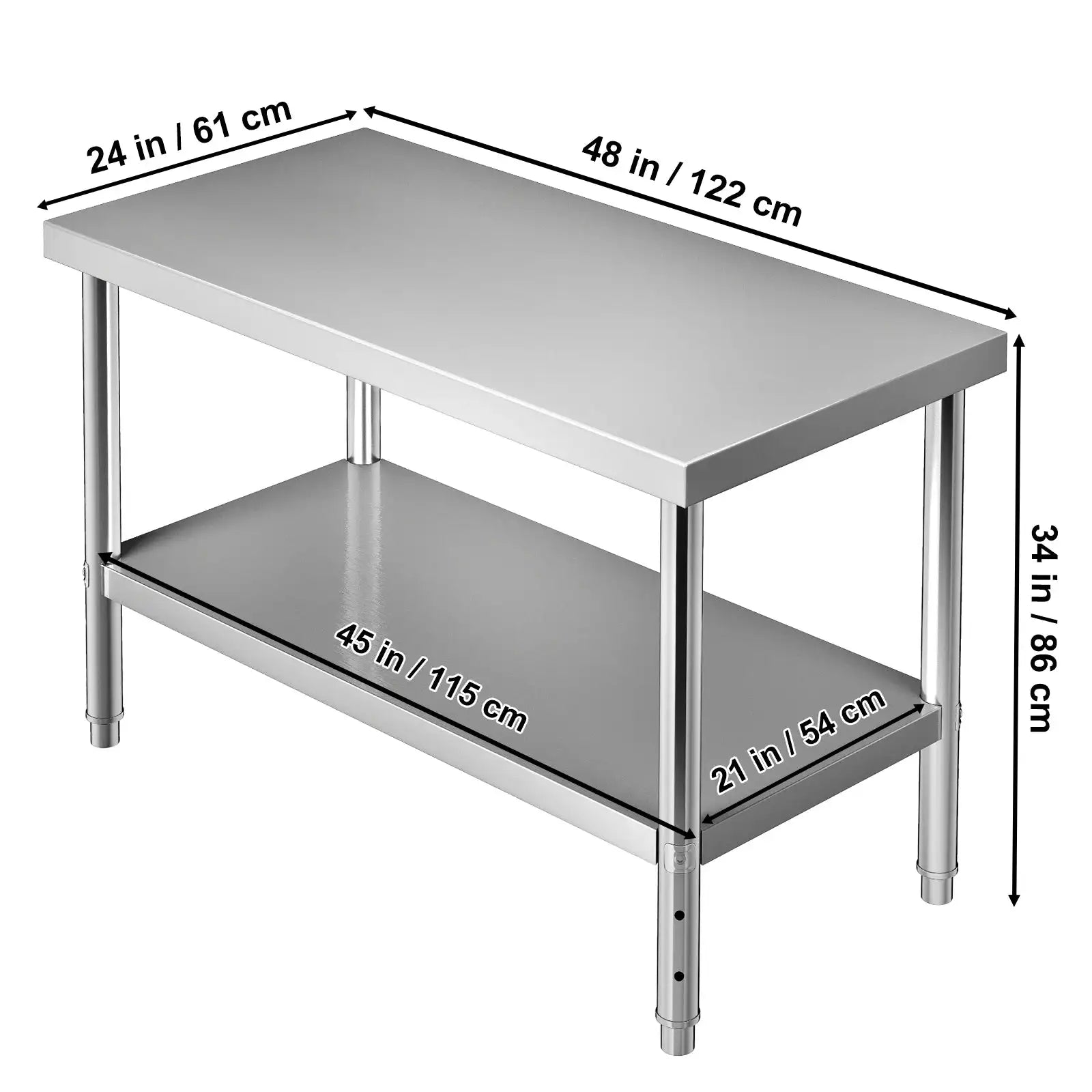 Stainless Steel Prep Table 550lb Load Adjustable Shelf 48 x 24 x 34 inch / Poland