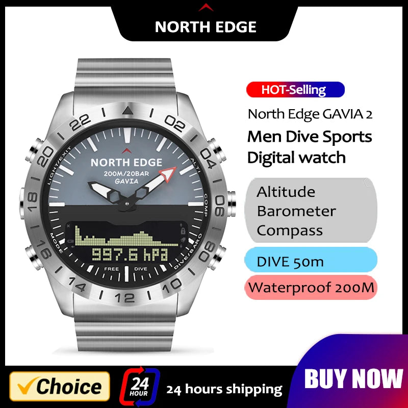 NORTH EDGE Mens Dive Watch &ndash; Luxury Full Steel Design with Waterproof Capability
