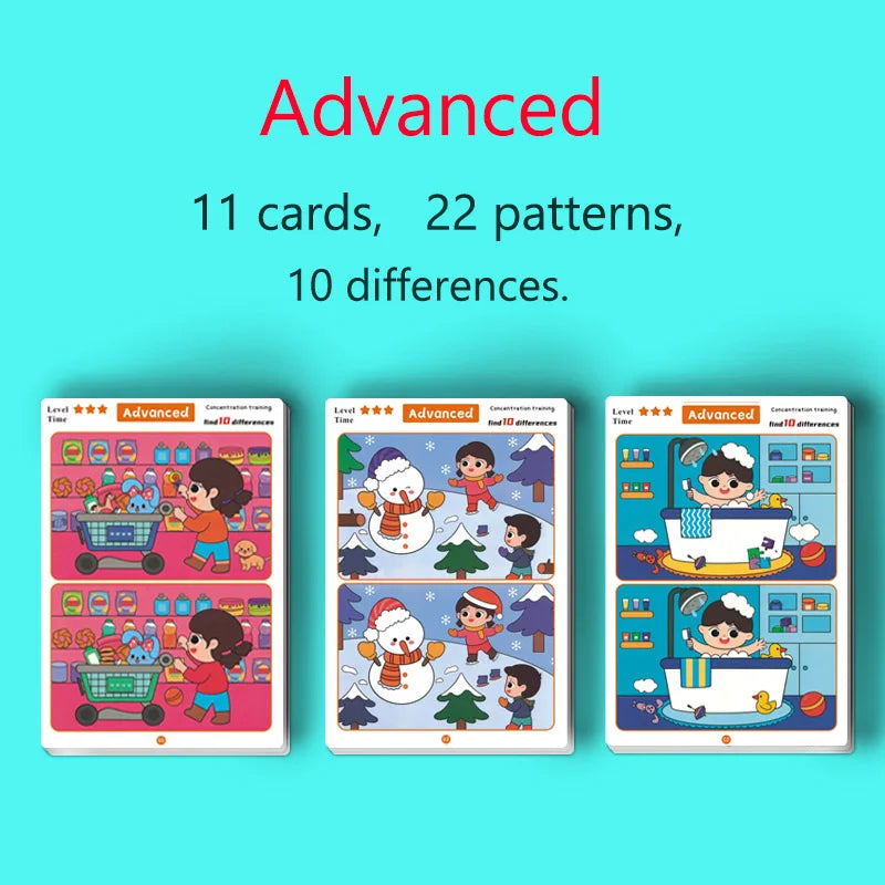 Find the Difference Game, Concentration Training, Educational, Reusable, Erasable Picture Game Advanced