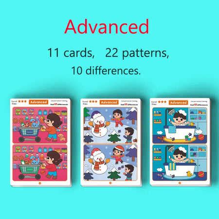 Find the Difference Game, Concentration Training, Educational, Reusable, Erasable Picture Game Advanced