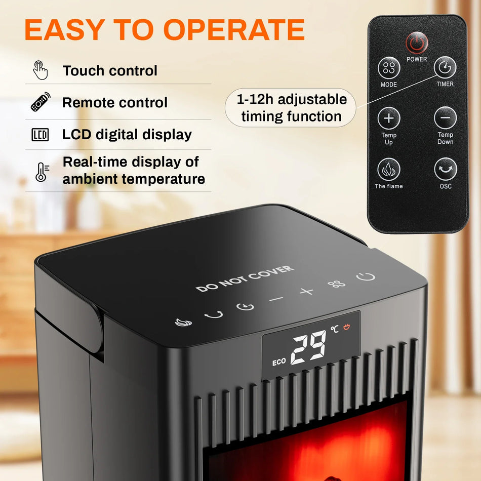 1500W PTC Ceramic Portable Heater With Remote And Timer