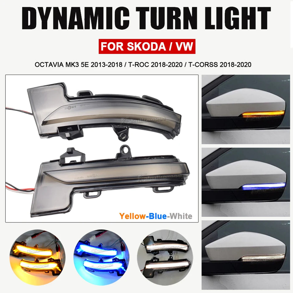 Δυναμικός Δείκτης Πλευρικού Καθρέφτη LED για VW T-Roc, T-Cross για Skoda Octavia Mk3 5E