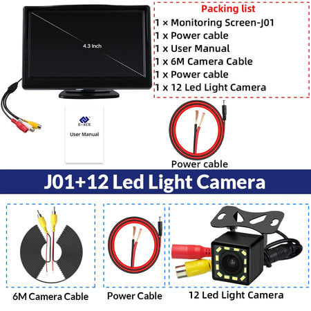 E-ACE Rear View Camera Kit &ndash; Night Vision DVR Waterproof J01-12 Led Camera