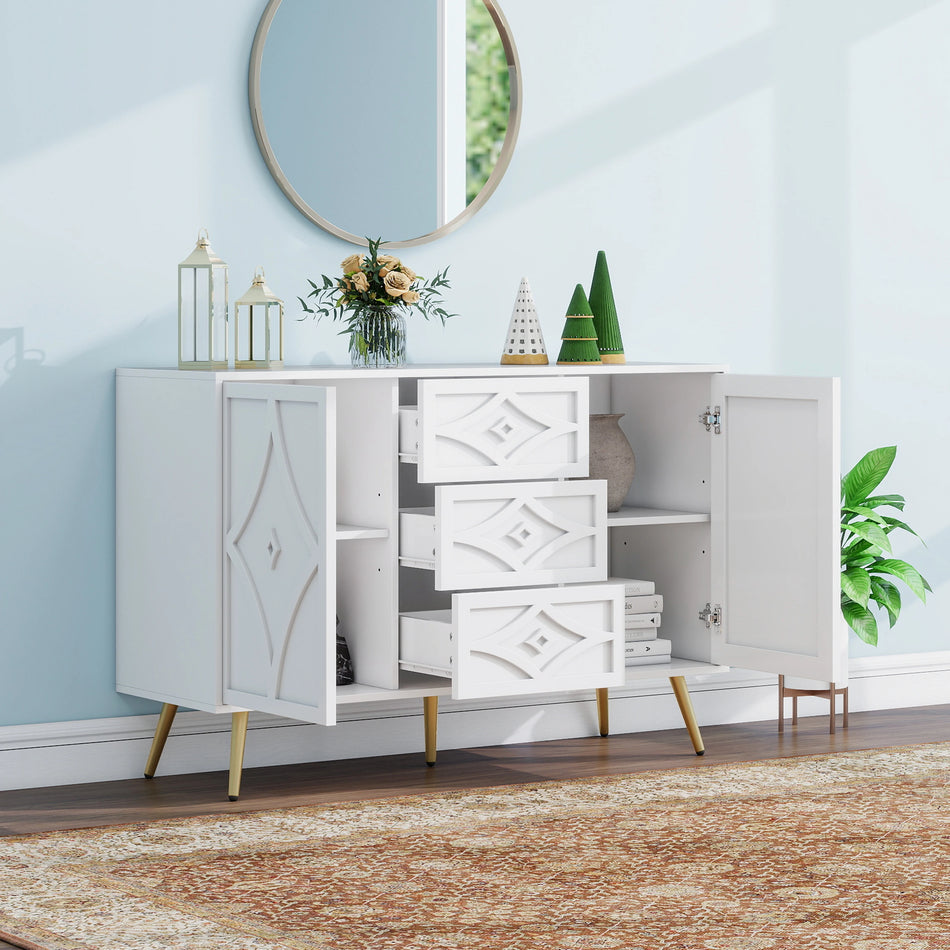 Diamantmønster Hvid Kommode Med Guld Fødder Moderne