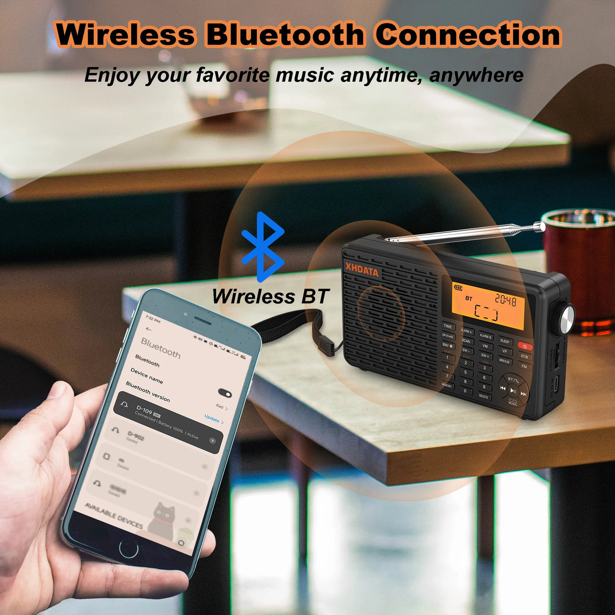 XHDATA D-109 Portable Bluetooth Radio with AM, SW, MW, FM Support
