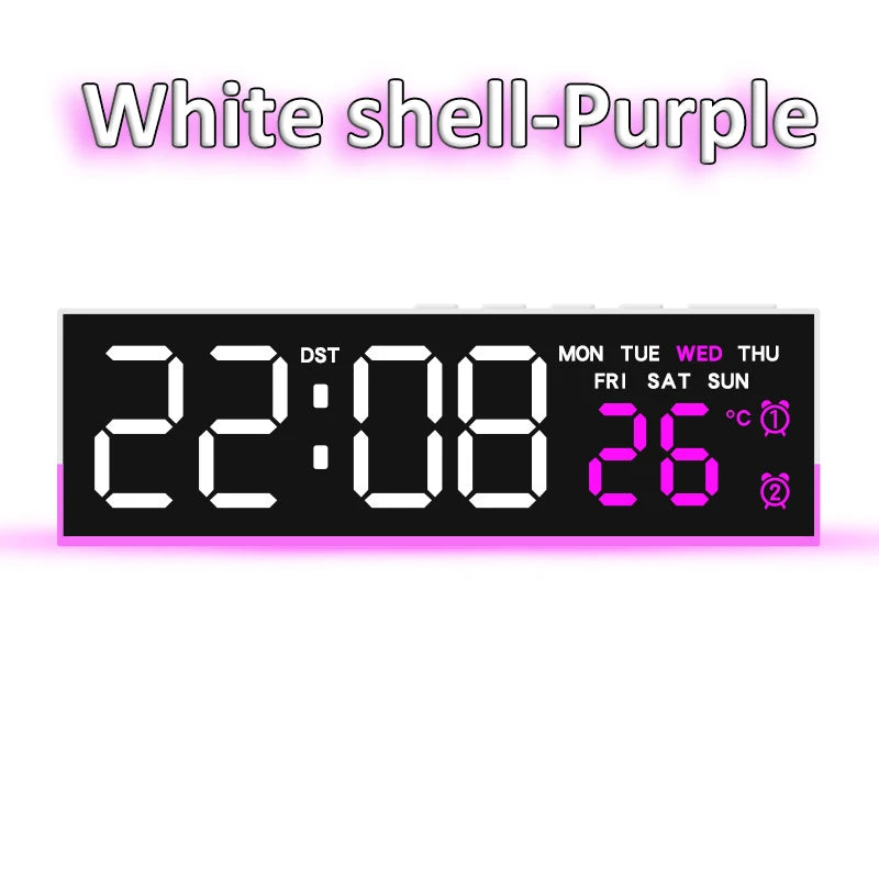 Digital LED Alarm Clock &ndash; Dual Alarm with Mood Lighting White shell Purple
