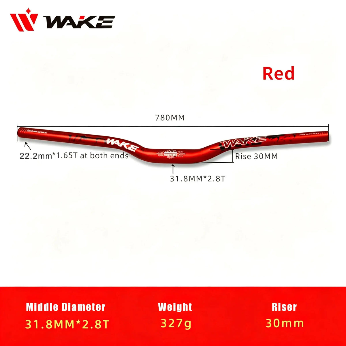 WAKE 30mm Riser Mountain Bike Handlebar 31.8mm*720/780mm Bicycle Handlebar Aluminum Alloy Bicycle Riser Bar Cycling Handle Bar by InterCyprus Trading Ltd