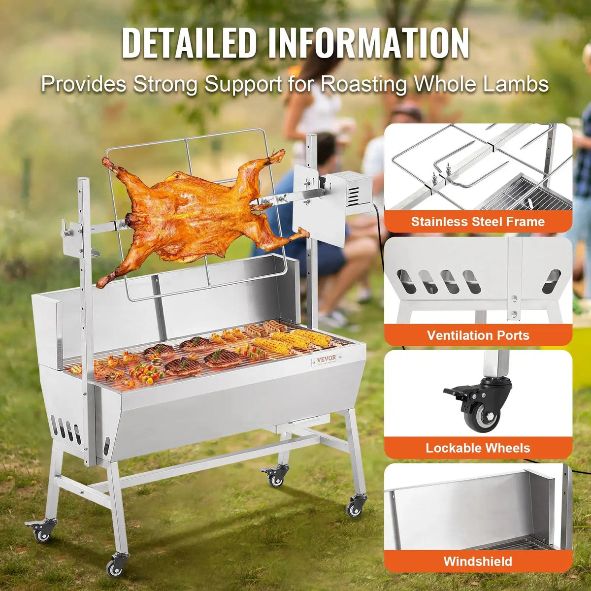 35 Inch Rotisserie Grill Stainless Electric Camping