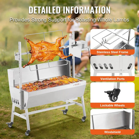 35 Inch Rotisserie Grill Stainless Electric Camping