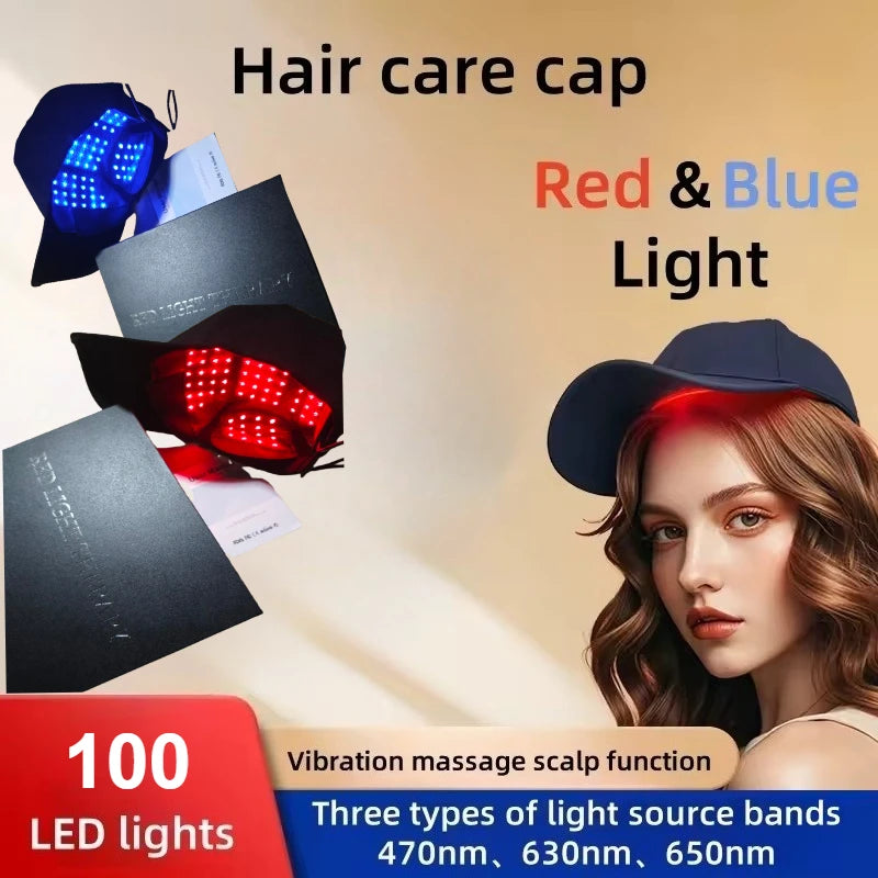 Čepice pro růst vlasů s LED červenou a modrou světelnou terapií a masáží pokožky hlavy