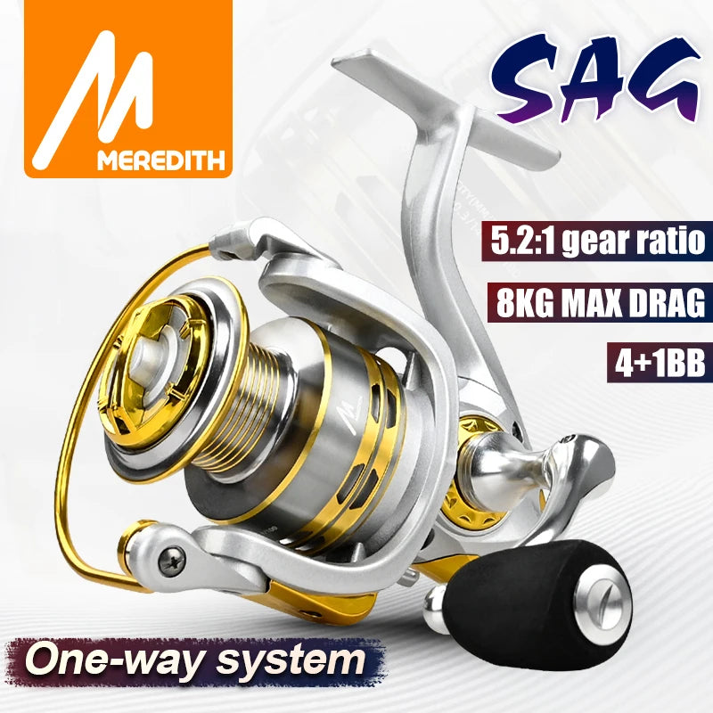 MEREDITH Fishing Spinning Reel with Metal Spool 5.2:1 Gear Ratio, 4+1BB Bearings