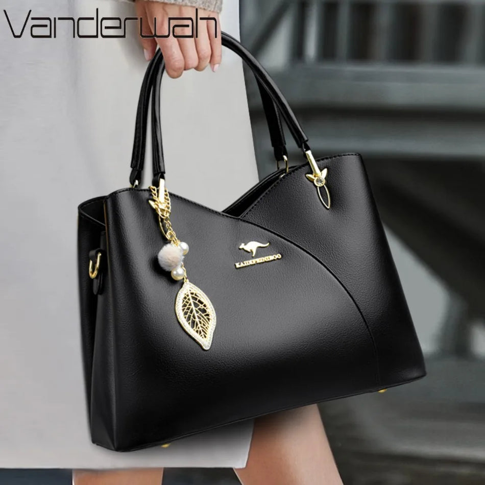 Genți de mână din piele PU autentică cu trei straturi pentru femei, geantă de umăr de lux, de designer