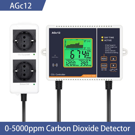 EU US Plug CO2 Detector 0-5000PPM Air Monitor &ndash; LCD Display AGc12 / EU Plug