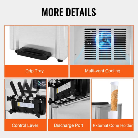 Ice Cream Machine 18 To 28 LPH Dual 5.5L Cylinders