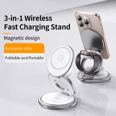 CrownQu 3 In 1 Magnetic Wireless Charger &ndash; Fast Charging With 360 Degree Rotation