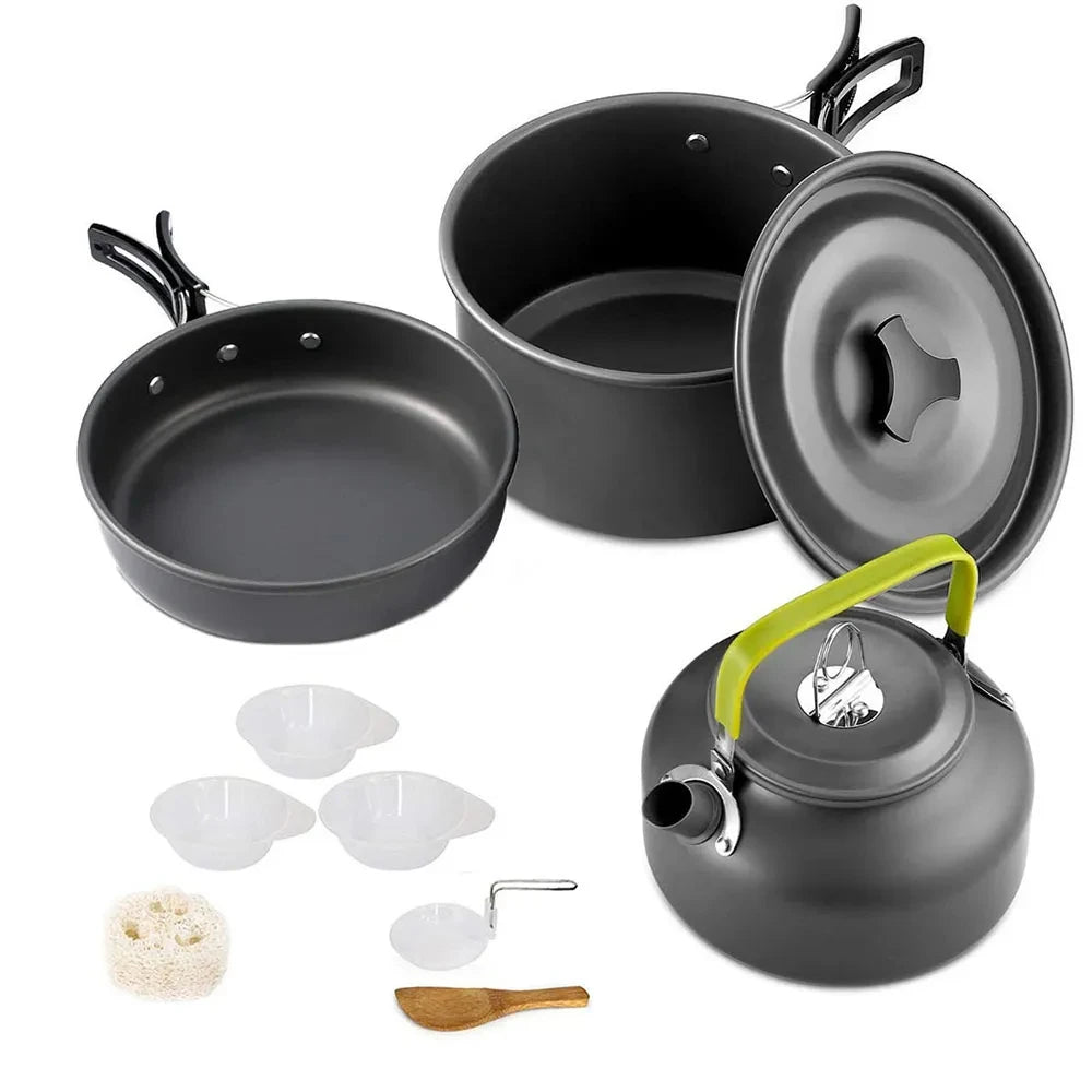 LISM Camping Cookware Set for 2-3 People - Lightweight Aluminium Cooking Pots and Teapot H