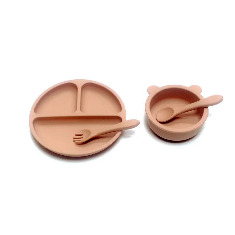 CZSAE 4pcs Silicone Tableware Set &ndash; Safe Suction Cup Design for Children peach