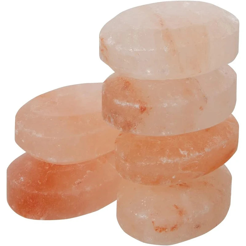 Round Massage Stone Pink Salt Crystal &ndash; Hand Carved Set Pink