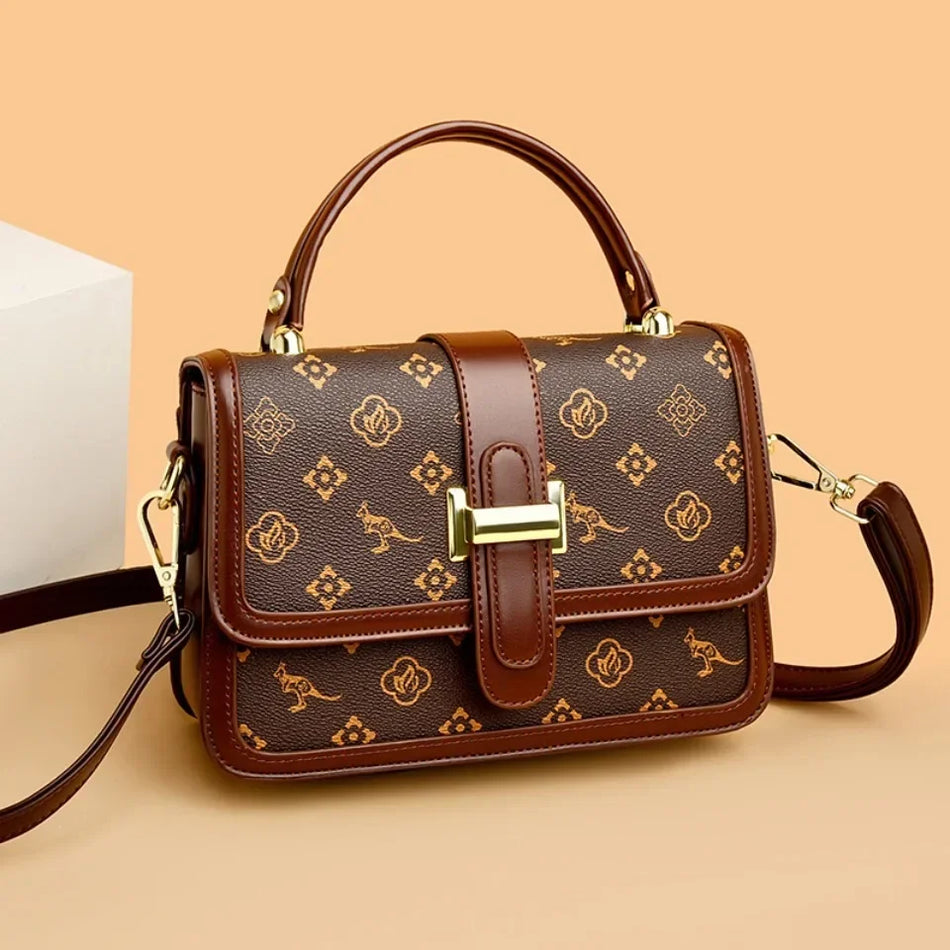 Geantă crossbody de lux ușor pentru femei cu aspect de piele imprimată retro, geantă de umăr cu exterior paietat