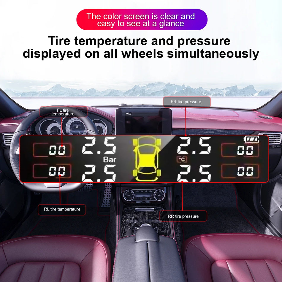 Systém monitorování tlaku v pneumatikách TPMS se 4 senzory, digitální displej