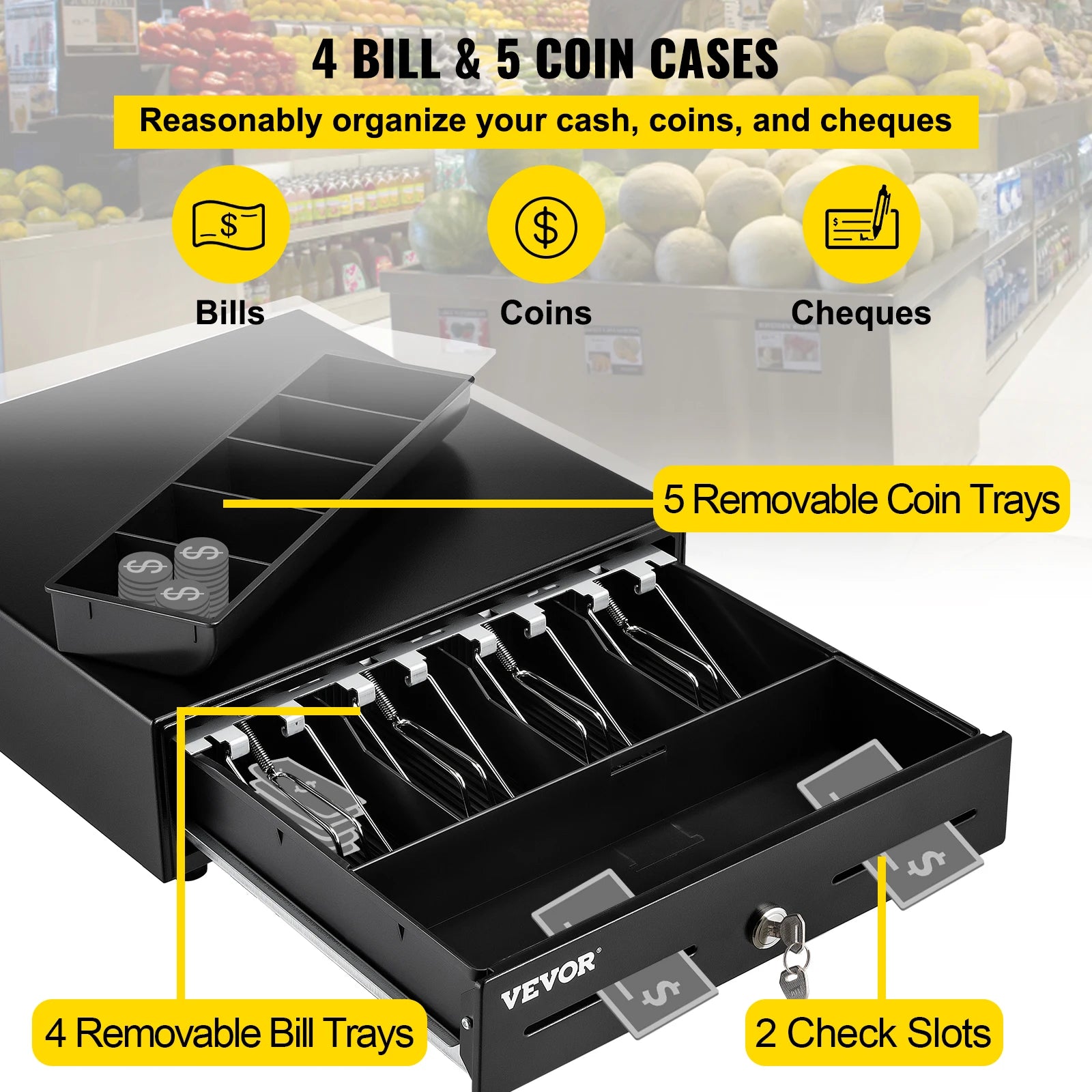 SucceBuy 13 Inch Cash Drawer &ndash; Removable Tray and 2 Keys 4 Bill 5 Coin / CZECH REPUBLIC