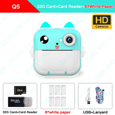 ZWN 1080P HD Instant Print Digital Camera for Kids with 32G Memory Card Q5 6Paper 32G 1