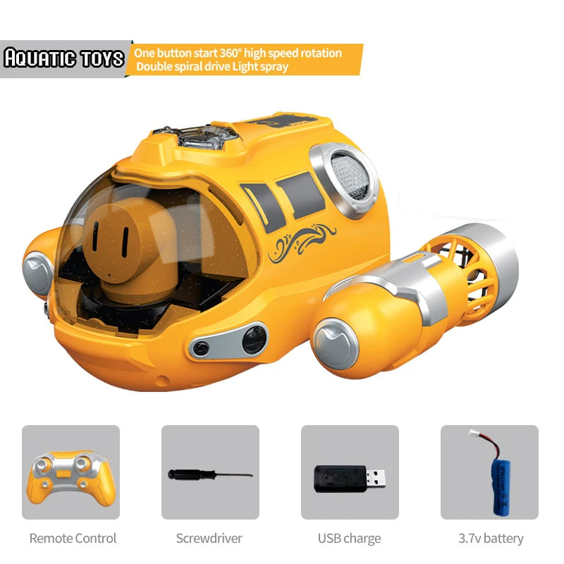 JJR RC Spray Undersea Boat - Waterproof High-Speed Motorboat for Kids Yellow