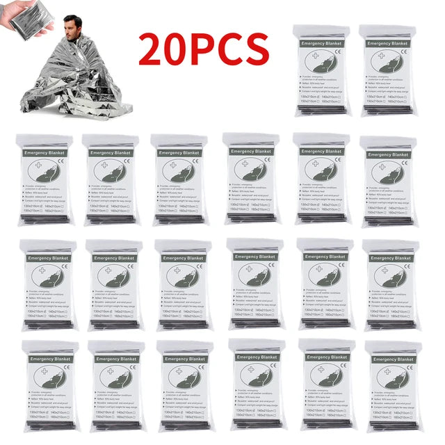 5-30Pc Emergency Gold-Sliver Blanket 130x210Cm &ndash; Waterproof 20PCS-Silver
