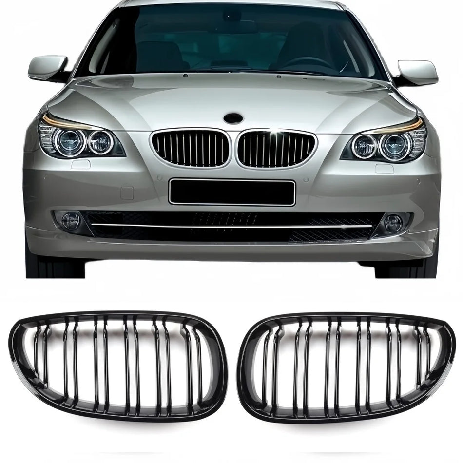 Grille do BMW E60 E61 serii 5, błyszcząca czerń, podwójne szczeliny, para przednia